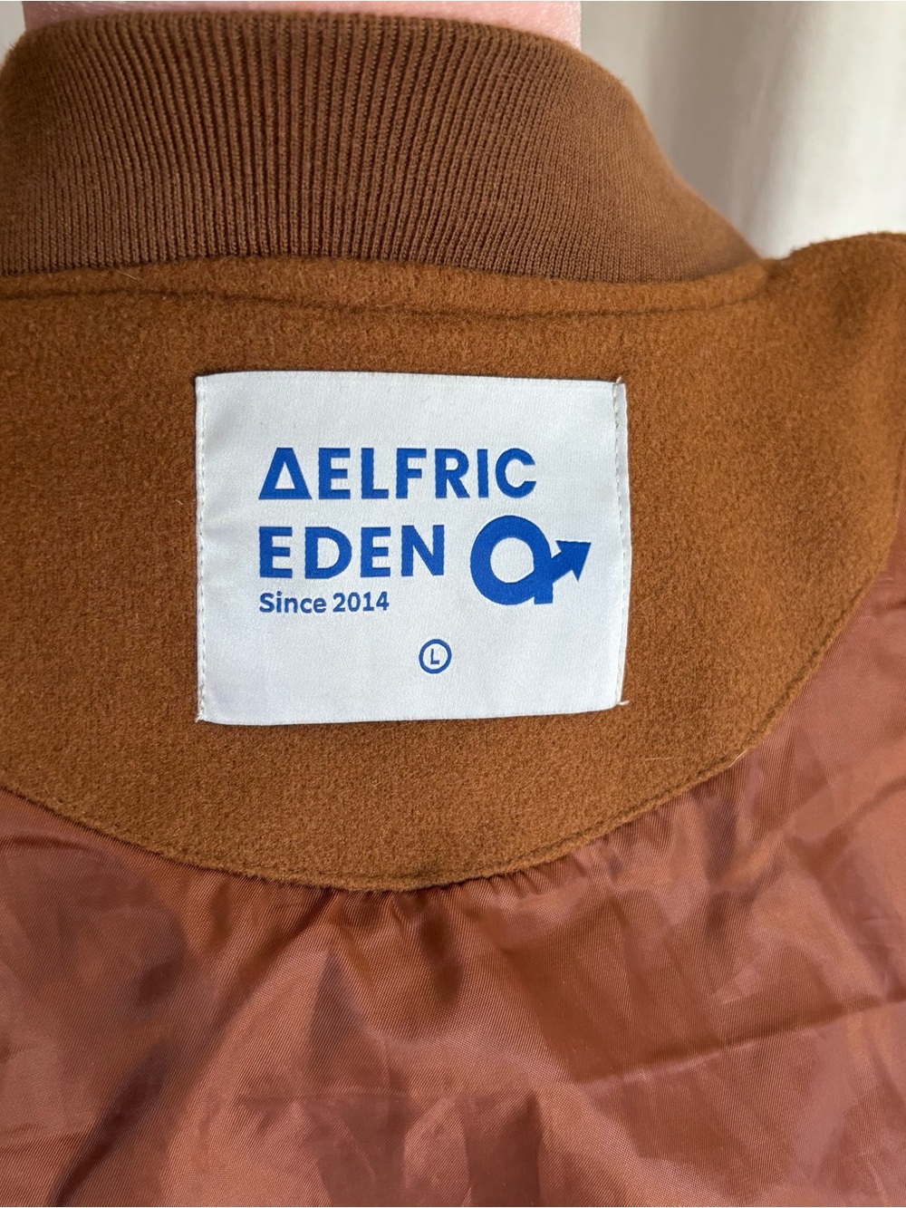 Aelfric Eden Towel Embroidery Varsity Jacket Brown Cream Oversized L - Picture 11 of 15